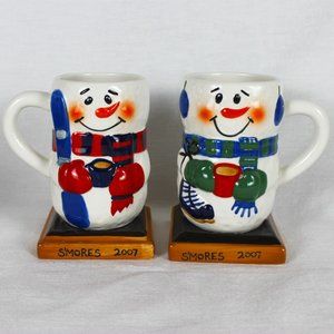 Smores Snowman Mugs Set 2 "SMORES 2007" By Bay Island Inc Right Hand, Left Hand